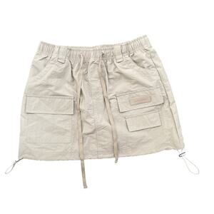 Y2K Sixth June Cargo Mini Skirt S Beige Pocket Parachute Utility Streetwear Brat
